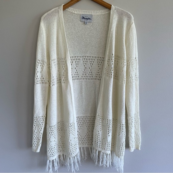 Wrangler Women's Cream Open Knit Fringe Sweater Size Medium - Picture 1 of 11